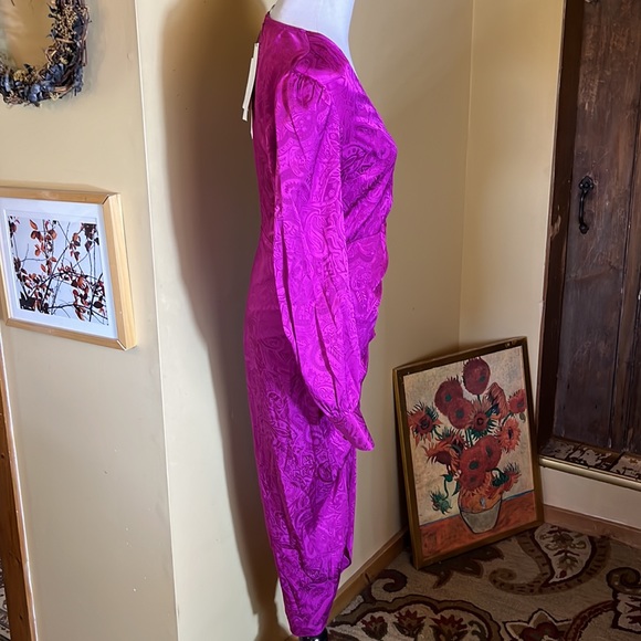 VERONICA BEARD Size 6 Weiss Dress Silk Bright Magenta VNeck Ruffle Slit $698 NWT - Picture 11 of 16